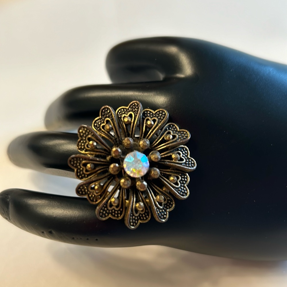 Antiqued Gold Tone Costume Ring- size adjustable